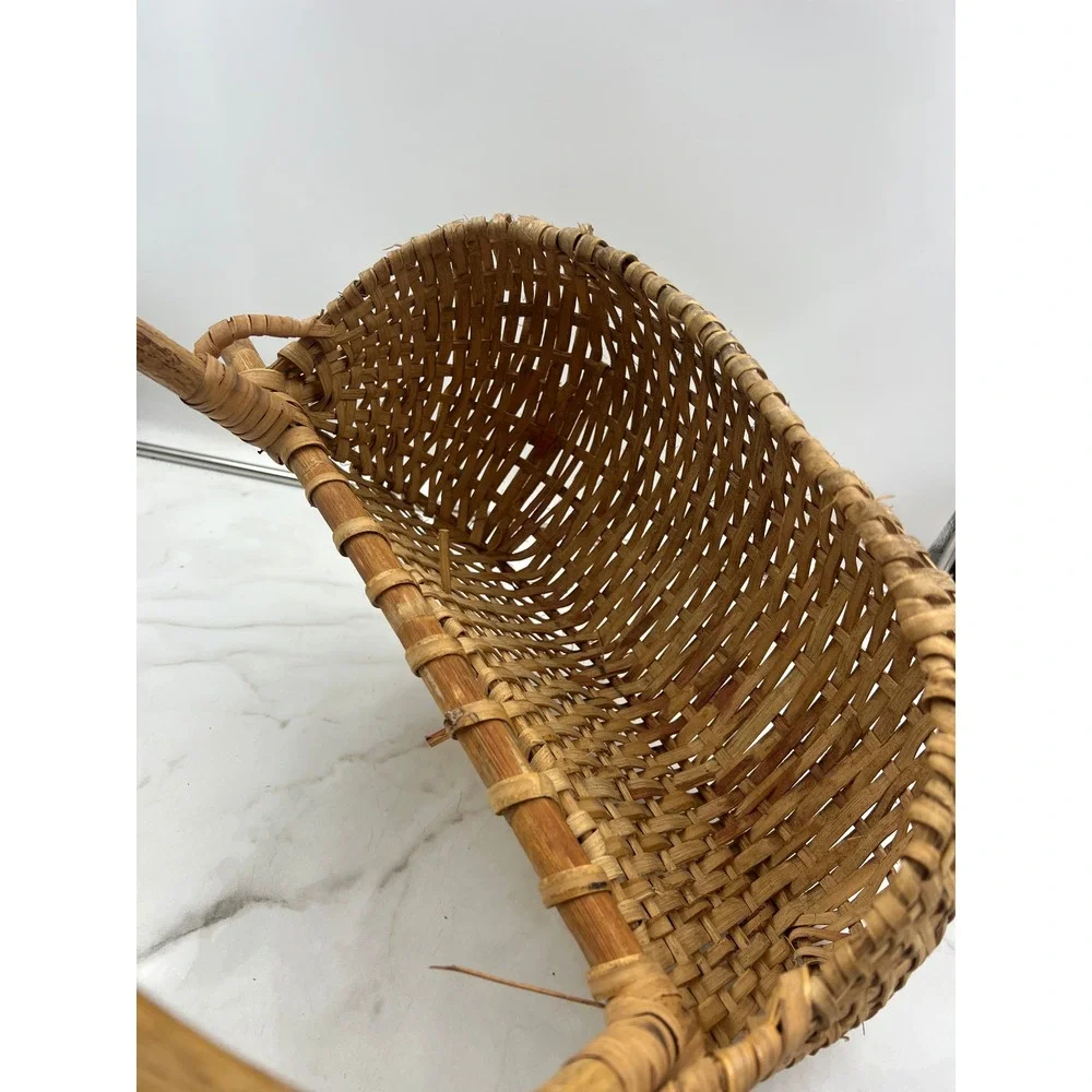 VTG Wicker Gathering Basket Hanging Peg Bentwood Handle Rustic Garden Brown